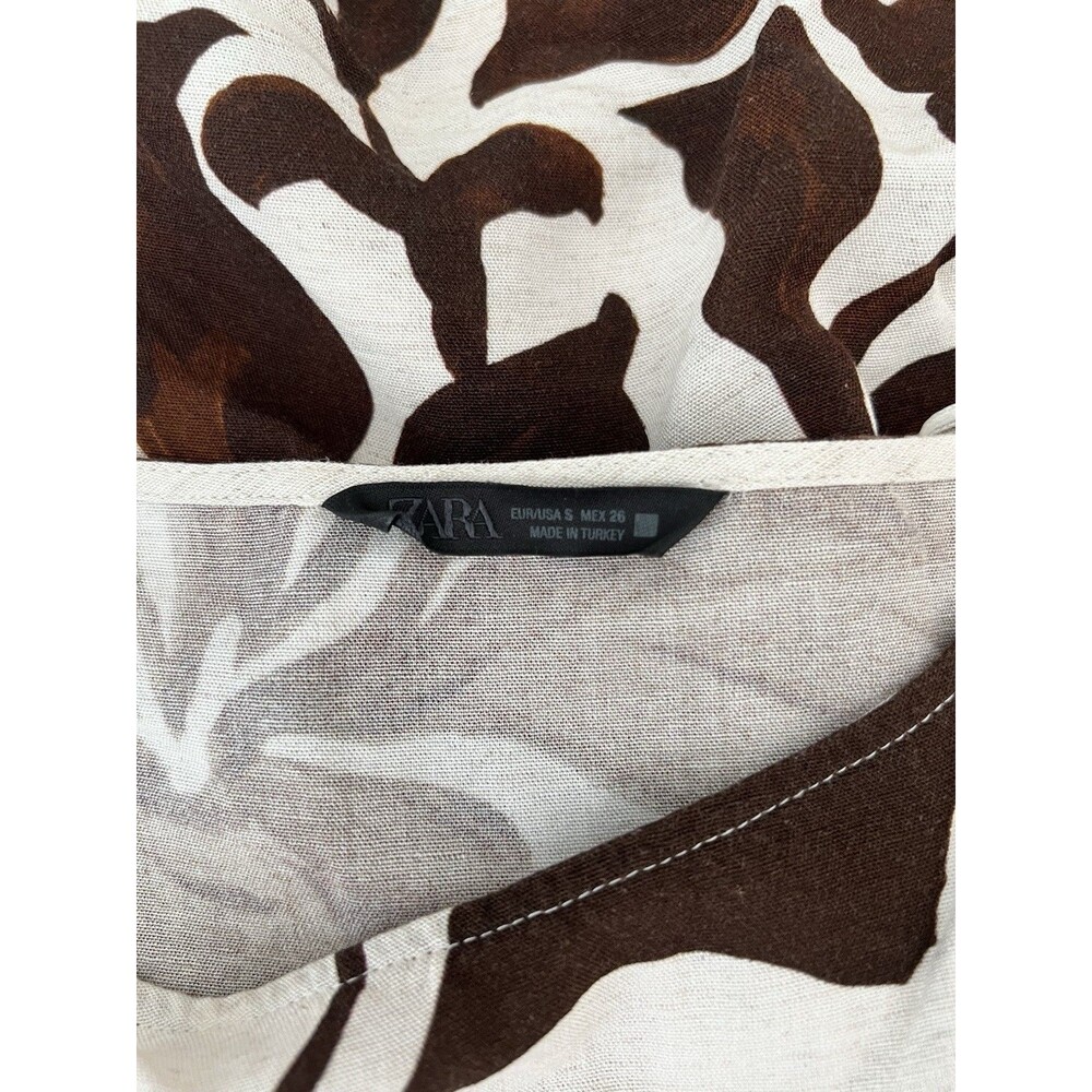 ZARA Brown Linen Floral Print Wrap Pants And Matching Top Small/Medium EUC - Picture 7 of 14